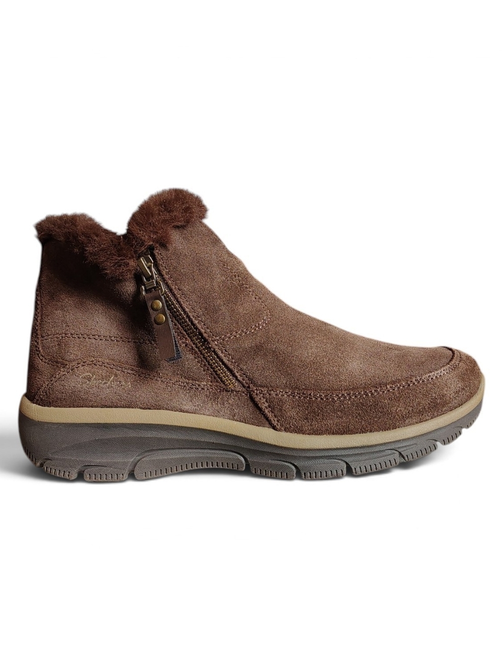 Sketchers Women's 11 Relaxed Fit Easy Going Cool Zip Chocolate Suede Lined Boots